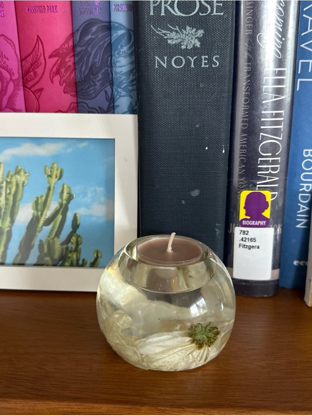 Handmade Clear Floral Glass Tealight Candle Holder with Brown Tealight